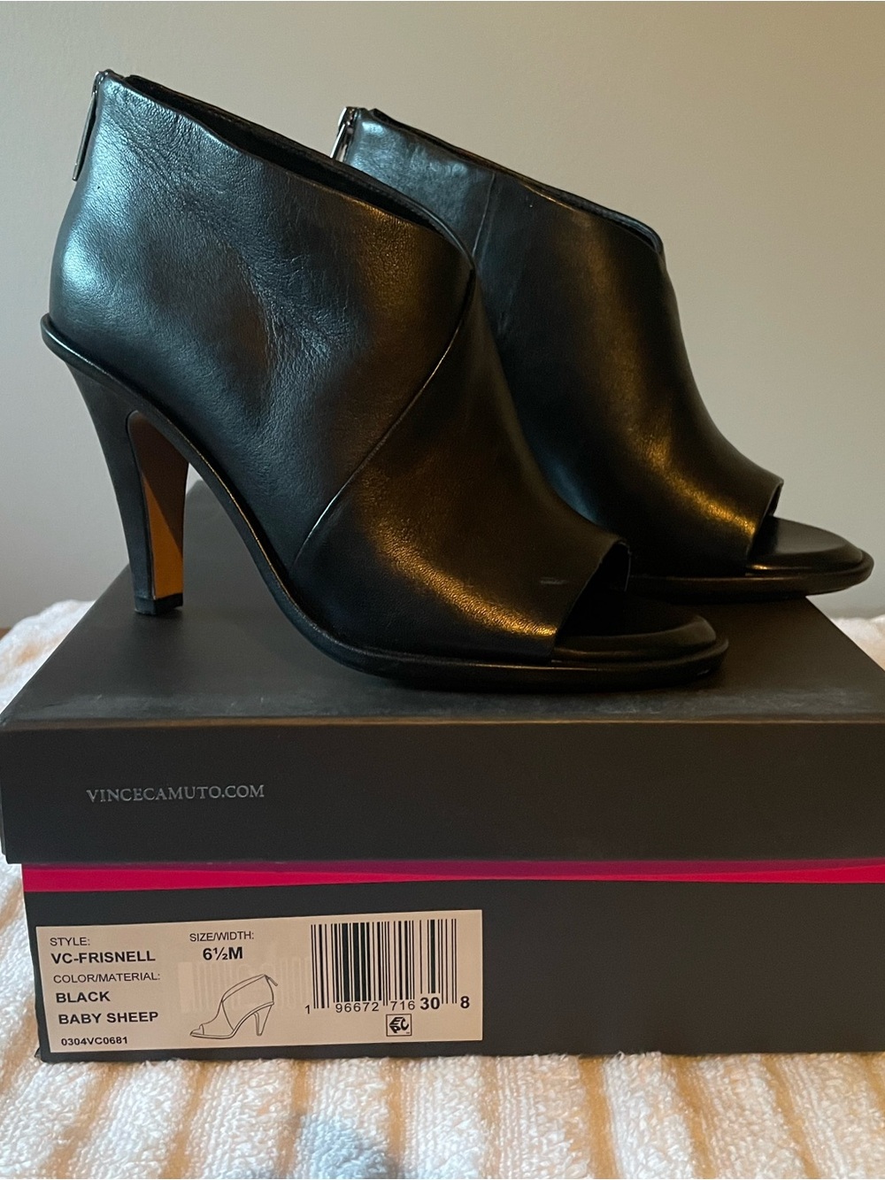 Vince Camuto Black Leather Peep-Toe Ankle Booties